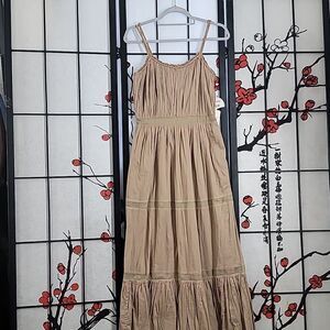 Alberta Ferretti nwt Tan Tiered Spaghetti Strap Cotton Dress